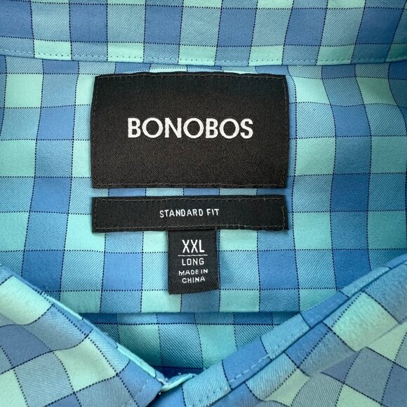 Bonobos Mens XXL Button-Up Long Sleeve Shirt Long Standard Fit Blue Green Plaid - Picture 3 of 11